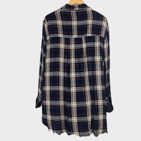 ELAN Plaid Flannel Raw Edge Button Down High Low Shirt Size Small - Picture 6 of 8